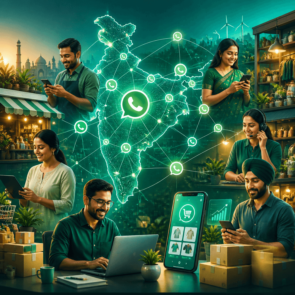 Indian entrepreneurs connected through a WhatsApp business messaging network