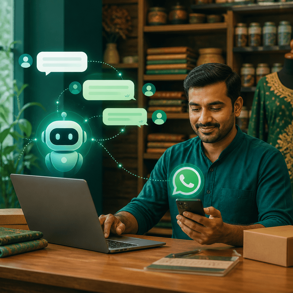 AI assistant helping a business owner manage WhatsApp customer conversations