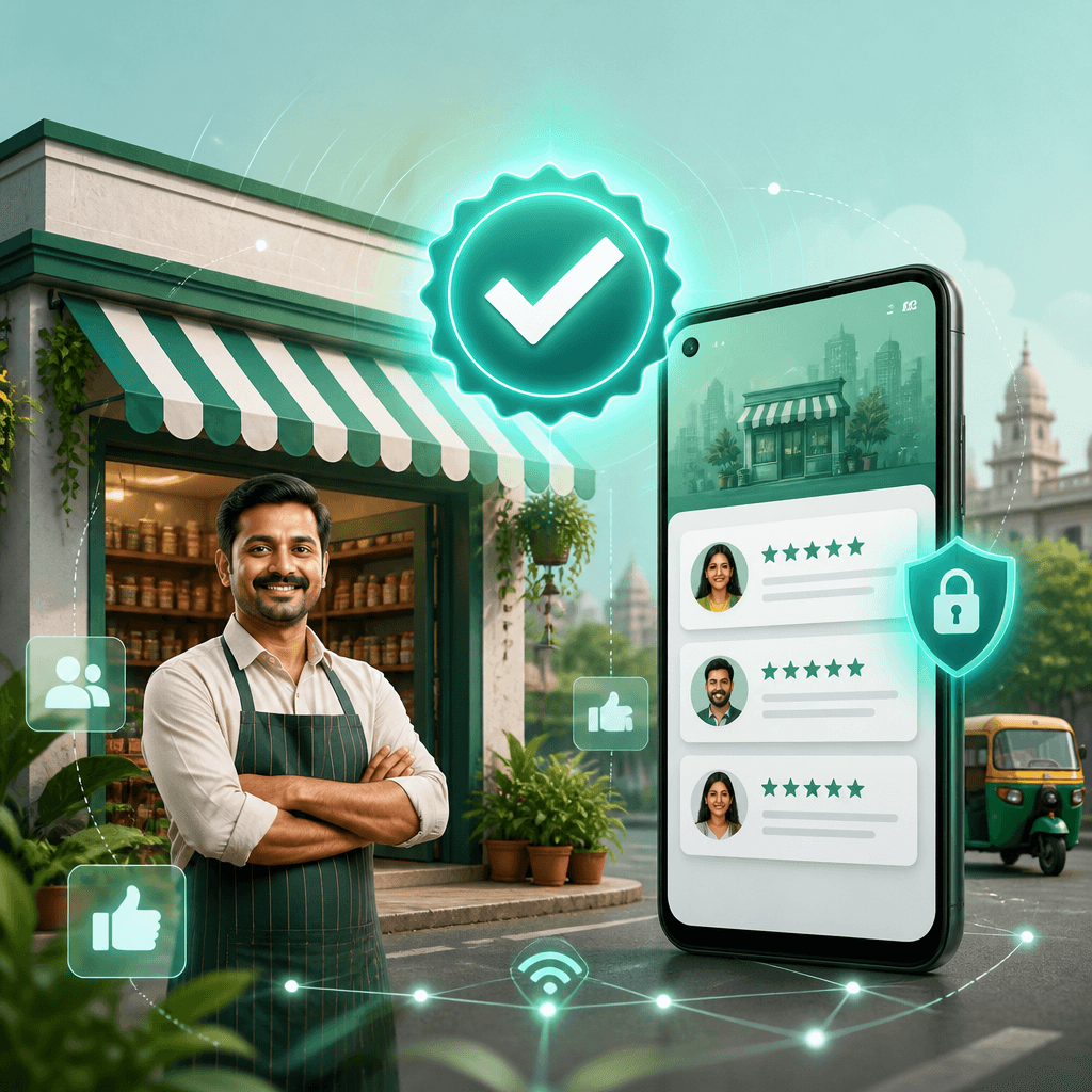 Verified business badge on a WhatsApp-style business profile