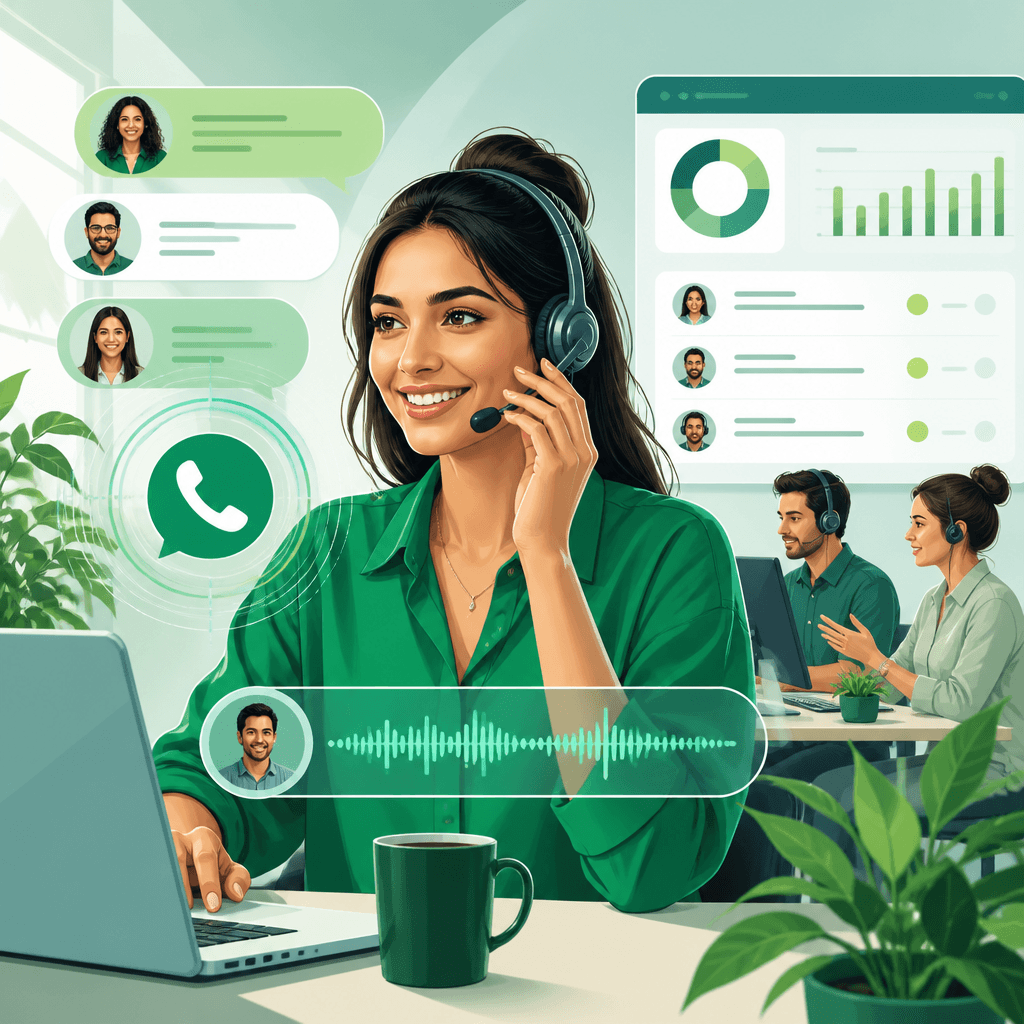 Customer support agent handling a WhatsApp business call